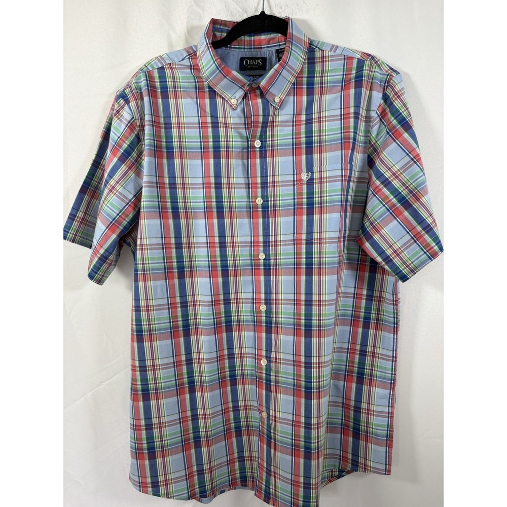Chaps shirt‎ size XL stretch easy care plaid short sleeve button up